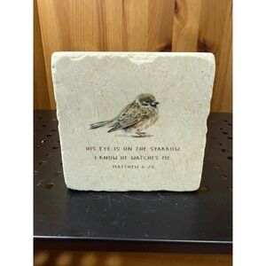 His Eye Is on the Sparrow Matthew 6:26 Scripture Bird Stone Plaque 4x4